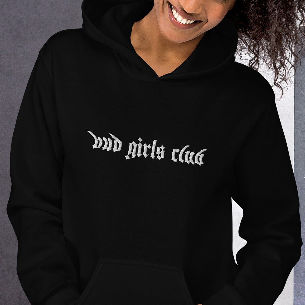 White Embroidered-Bud Girls Club Unisex Hoodie