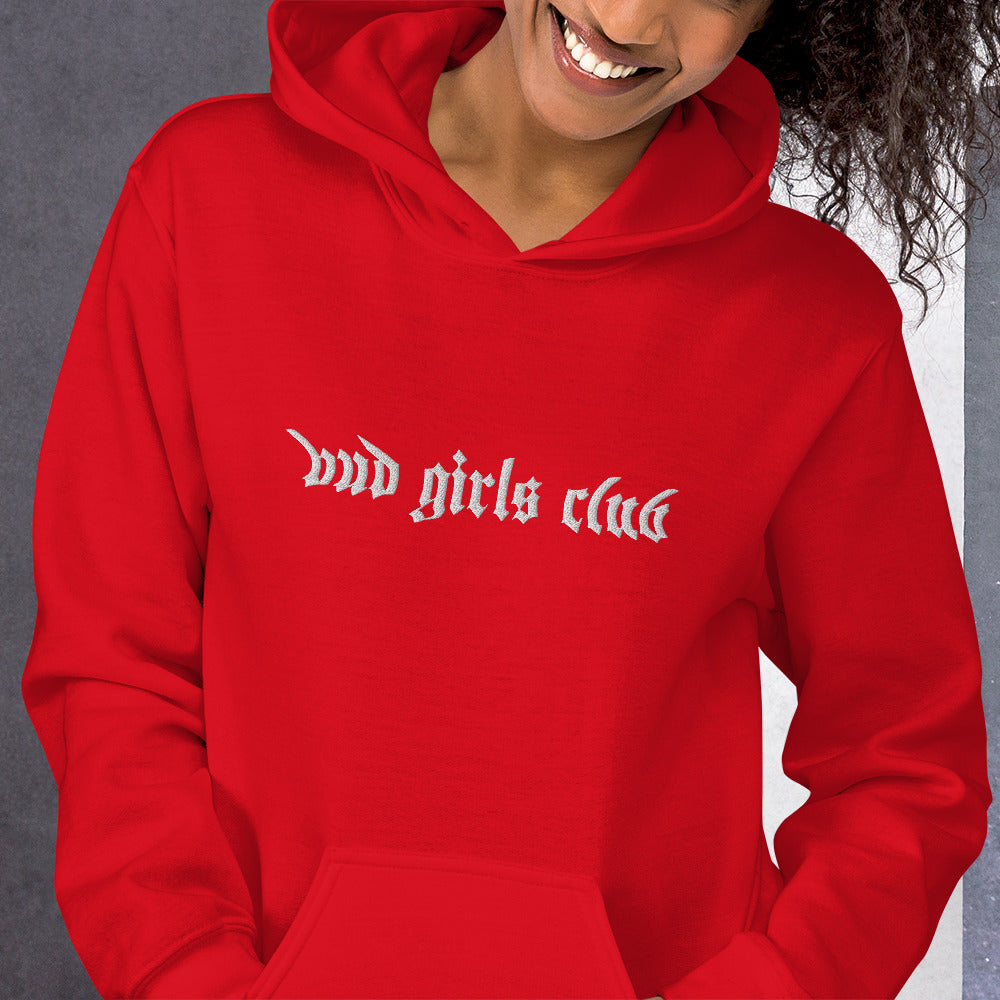 White Embroidered-Bud Girls Club Unisex Hoodie